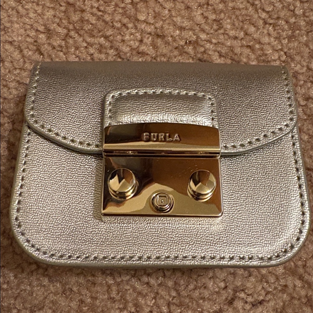 Furla Silver Mini Bag with Gold Hardware